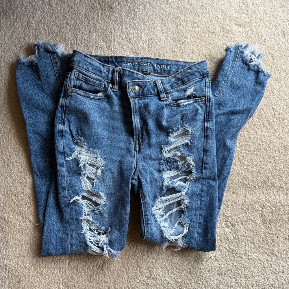 American Eagle Outfitters Blue Skinny Distressed Jeans